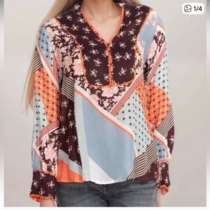 Johnny Was Multicolor Patchwork Blouse